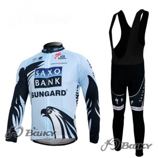 Saxo Bank Sungard Pro Team Fahrradbekleidung Radtrikot Satz Langarm und Lange Trägerhose Weiß Schwarz Radtrikot De