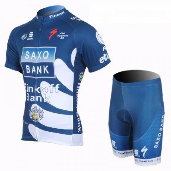 2013 Saxo Bank Tinkoff Pro Team Radtrikot Kurzarm und Kurz Radhose Kits Blau Radtrikot De