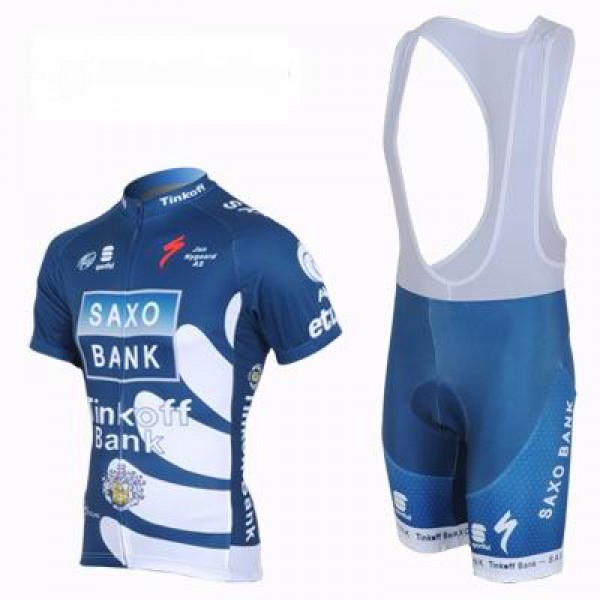2013 Saxo Bank Tinkoff Pro Team Fahrradbekleidung Satz Fahrradtrikot Kurzarm Trikot und Kurz Trägerhose Dunkel Blau Radtrikot De
