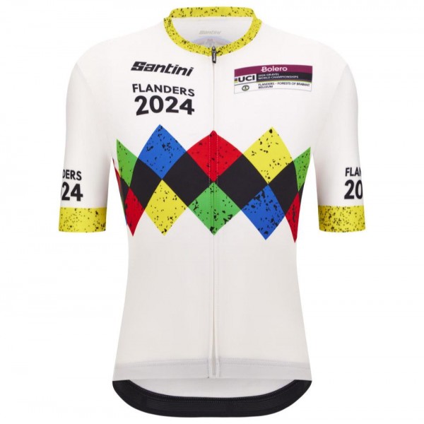 Herren Santini UCI Gravel Weltmeisterschaft trikot Flandern 2024-Weiss Radtrikot De