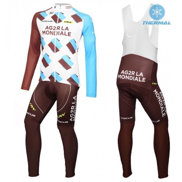 2016 Team Ag2r thermisch Fahrradbekleidung Satz Radtrikot Langarm+Lang Trägerhose Radtrikot De