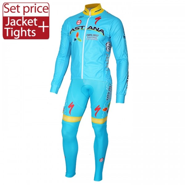2016 Astana Team Fahrradbekleidung Satz Radtrikot Langarm und Lange Radhose Radtrikot De
