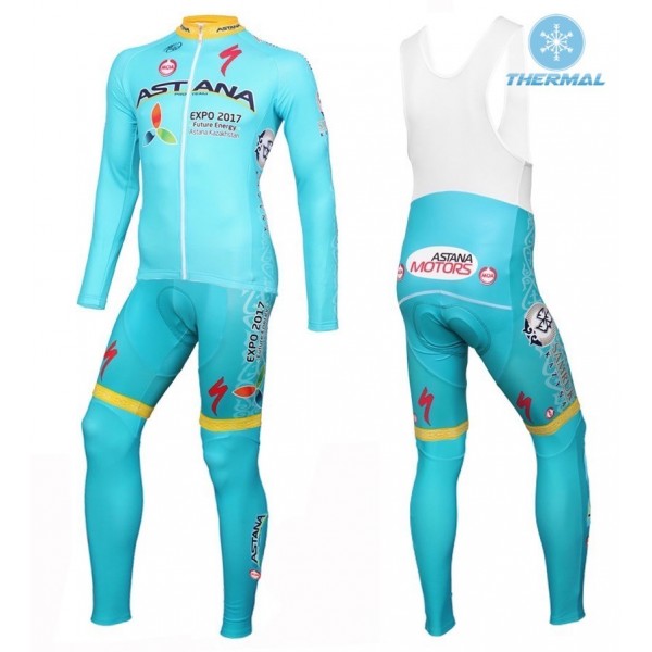 2016 Astana Pro Team thermisch Fahrradbekleidung Satz Radtrikot Langarm+Lang Trägerhose Radtrikot De