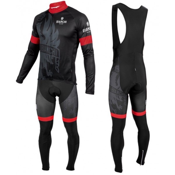 2016 Bianchi Milano Sorisole Schwarz-Rot Fahrradbekleidung Satz Radtrikot Langarm+Lang Trägerhose Radtrikot De