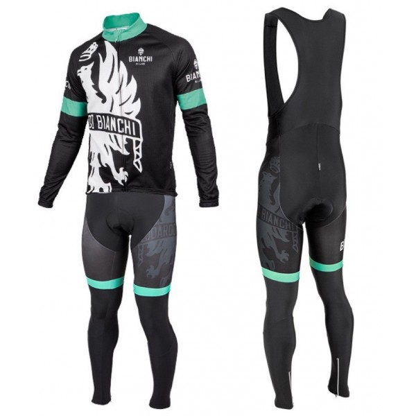 2016 Bianchi Milano Sorisole Schwarz-Grün Fahrradbekleidung Satz Radtrikot Langarm+Lang Trägerhose Radtrikot De