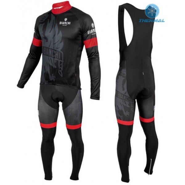 2016 Bianchi Milano Sorisole Schwarz-Rot thermisch Fahrradbekleidung Satz Radtrikot Langarm+Lang Trägerhose Radtrikot De