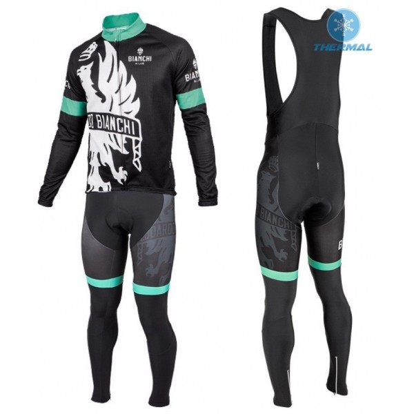 2016 Bianchi Milano Sorisole Schwarz-Grün thermisch Fahrradbekleidung Satz Radtrikot Langarm+Lang Trägerhose Radtrikot De