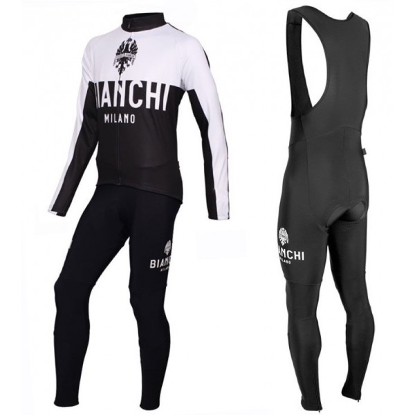 2016 Bianchi Milano Nalon Weiß-Schwarz Fahrradbekleidung Satz Radtrikot Langarm+Lang Trägerhose Radtrikot De