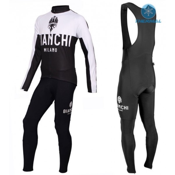 2016 Bianchi Milano Nalon Weiß-Schwarz thermisch Fahrradbekleidung Satz Radtrikot Langarm+Lang Trägerhose Radtrikot De