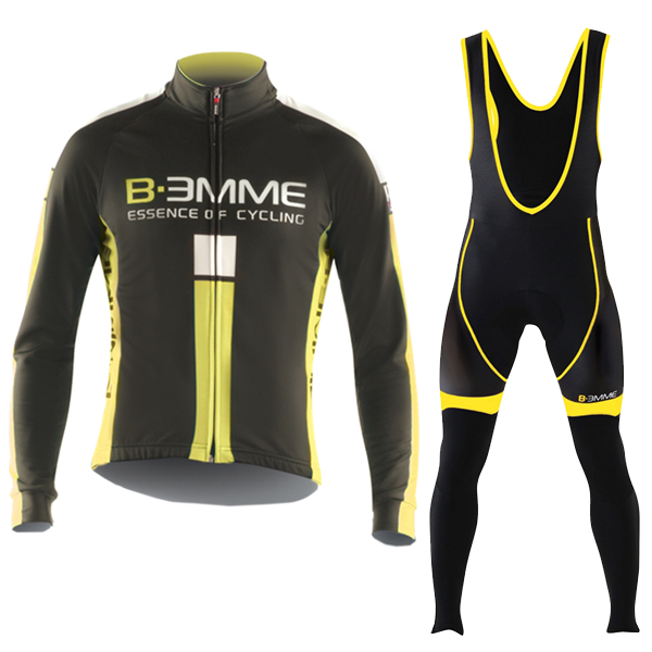 2016 Biemme schwarz YELLOW Fahrradbekleidung Langarm Radtrikot und Trägerhosen Set Radtrikot De