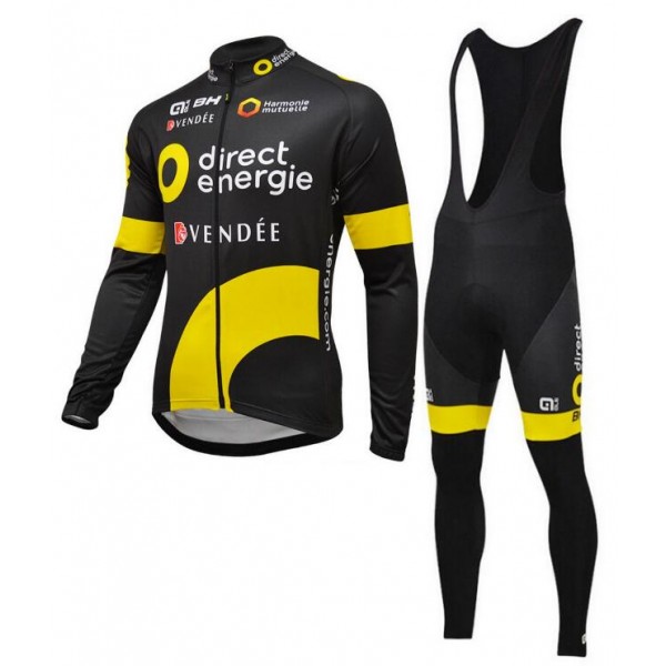 2016 Direct Energie Fahrradbekleidung Radtrikot Satz Langarm und Lange Trägerhose Radtrikot De