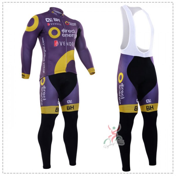 2016 Direct Energie purple Fahrradbekleidung Radtrikot Satz Langarm und Lange Trägerhose Radtrikot De