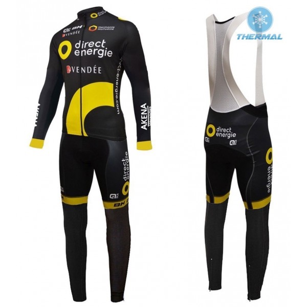 2016 Direct Energie Team Schwarz thermisch Fahrradbekleidung Satz Radtrikot Langarm+Lang Trägerhose Radtrikot De
