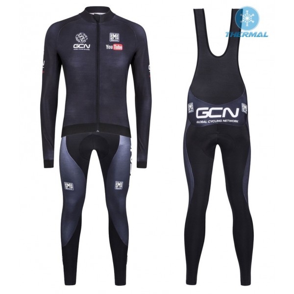 2016 GCN Sleek H20 Schwarz thermisch Fahrradbekleidung Satz Radtrikot Langarm+Lang Trägerhose Radtrikot De