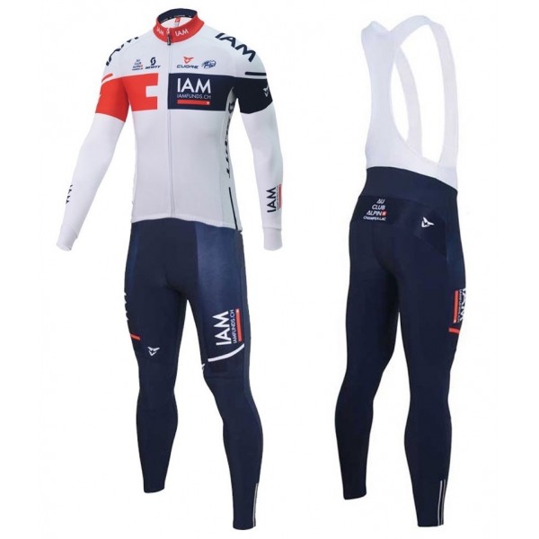 2016 Team IAM Weiß Fahrradbekleidung Satz Radtrikot Langarm+Lang Trägerhose Radtrikot De