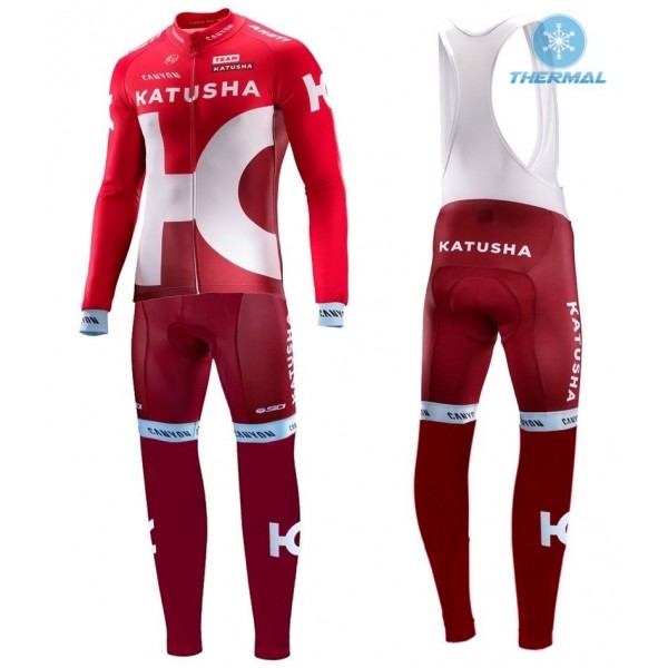 2016 Team Katusha thermisch Fahrradbekleidung Satz Radtrikot Langarm+Lang Trägerhose Radtrikot De