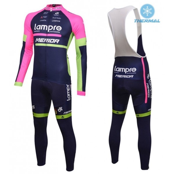 2016 Lampre Merida thermisch Fahrradbekleidung Satz Radtrikot Langarm+Lang Trägerhose Radtrikot De