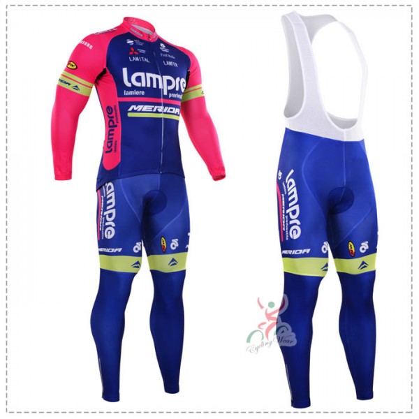 2016 Lampre Merida Fahrradbekleidung Radtrikot Satz Langarm und Lange Trägerhose Radtrikot De