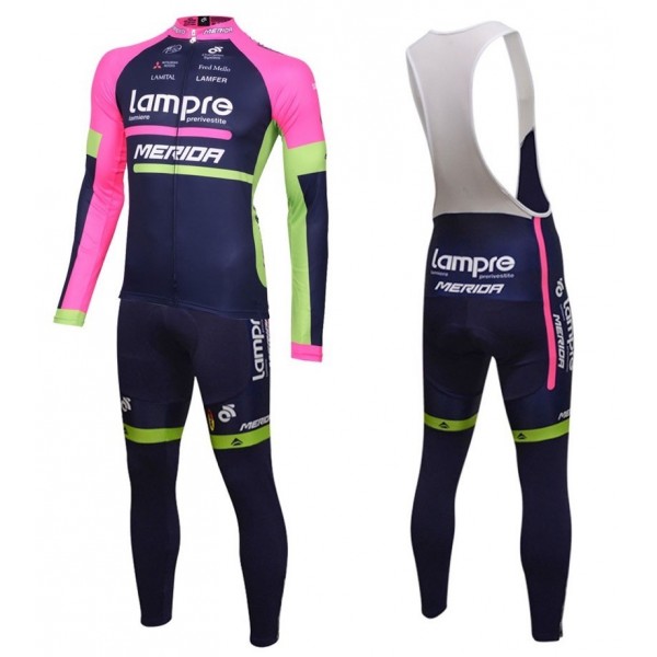 2016 Lampre Merida Fahrradbekleidung Satz Radtrikot Langarm+Lang Trägerhose Radtrikot De