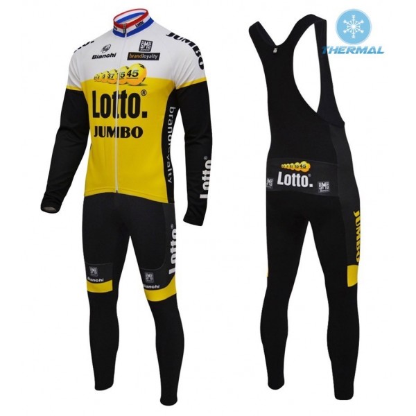 2016 Lotto-Jumbo Gelb thermisch Fahrradbekleidung Satz Radtrikot Langarm+Lang Trägerhose Radtrikot De