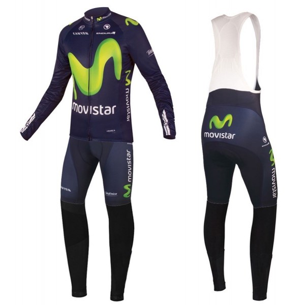 2016 Movistar Team Fahrradbekleidung Satz Radtrikot Langarm+Lang Trägerhose Radtrikot De