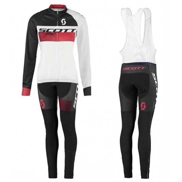 2016 Scott RC Weiß-Schwarz-Rot Damen Fahrradbekleidung Satz Radtrikot Langarm+Lang Trägerhose Radtrikot De