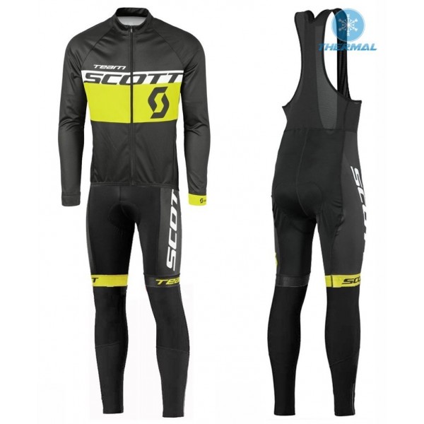 2016 Scott Team Schwarz-Gelb thermisch Fahrradbekleidung Satz Radtrikot Langarm+Lang Trägerhose Radtrikot De
