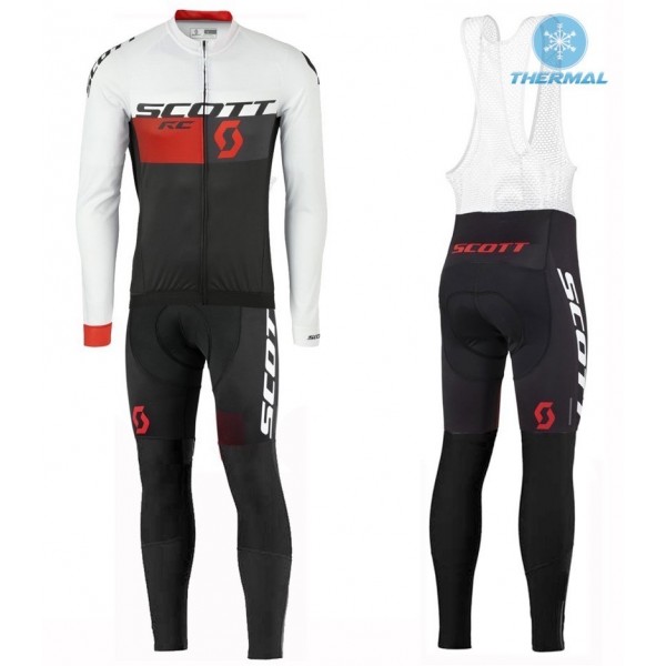 2016 Scott RC Weiß-Schwarz-Rot thermisch Fahrradbekleidung Satz Radtrikot Langarm+Lang Trägerhose Radtrikot De