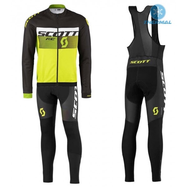 2016 Scott RC Schwarz-Weiß-Grün Fluo thermisch Fahrradbekleidung Satz Radtrikot Langarm+Lang Trägerhose Radtrikot De