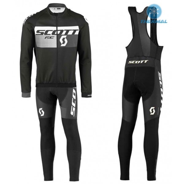 2016 Scott RC Schwarz-Grau thermisch Fahrradbekleidung Satz Radtrikot Langarm+Lang Trägerhose Radtrikot De