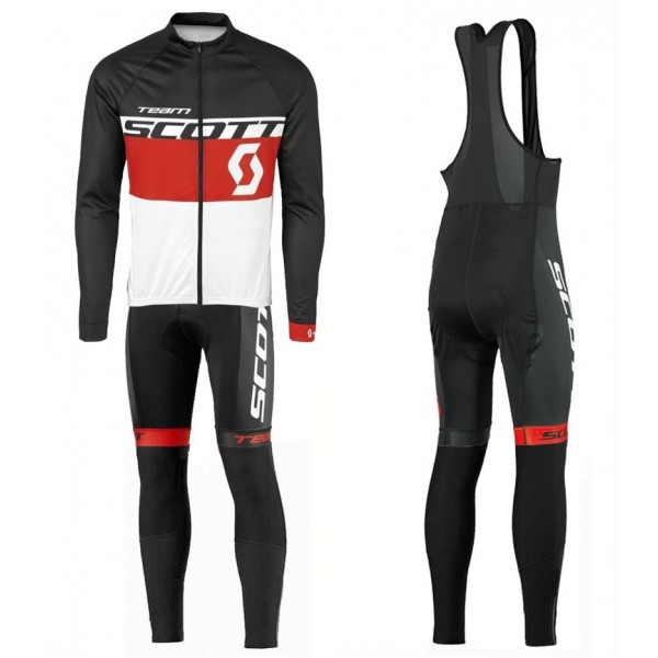2016 Scott Team Schwarz-Rot-Weiß Fahrradbekleidung Satz Radtrikot Langarm+Lang Trägerhose Radtrikot De