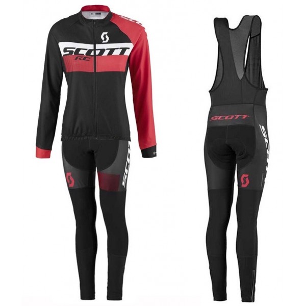 2016 Scott RC Schwarz-Rot Damen Fahrradbekleidung Satz Radtrikot Langarm+Lang Trägerhose Radtrikot De