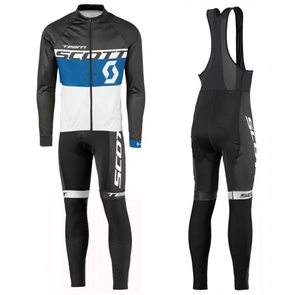 2016 Scott Team Schwarz-Blau-Weiß Fahrradbekleidung Satz Radtrikot Langarm+Lang Trägerhose Radtrikot De