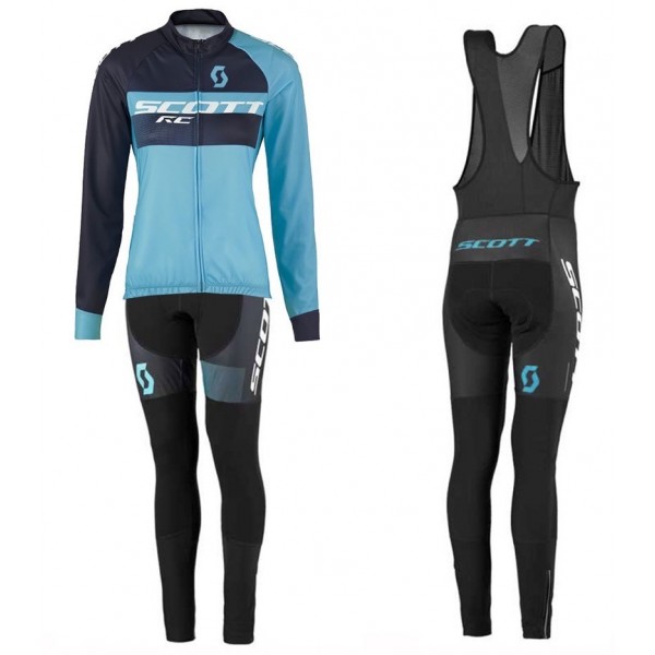 2016 Scott RC Schwarz-Blau Damen Fahrradbekleidung Satz Radtrikot Langarm+Lang Trägerhose Radtrikot De