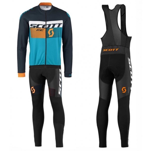 2016 Scott RC Schwarz-Gelb-Blau Fahrradbekleidung Satz Radtrikot Langarm+Lang Trägerhose Radtrikot De