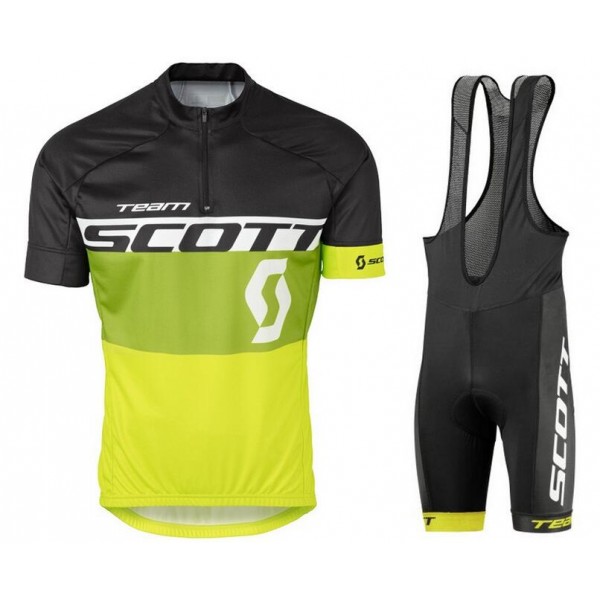 2016 Scott schwarz Grün gelb Fahrradbekleidung Satz Fahrradtrikot Kurzarm Trikot und Kurz Trägerhose Radtrikot De