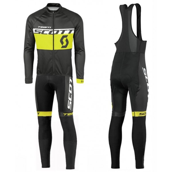 2016 Scott Team Schwarz-Gelb Fahrradbekleidung Satz Radtrikot Langarm+Lang Trägerhose Radtrikot De