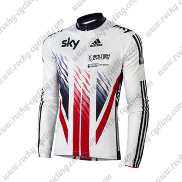 2016 Team SKY British Winter Fahrradtrikot Langarm Weiß Rot Blau Radtrikot De
