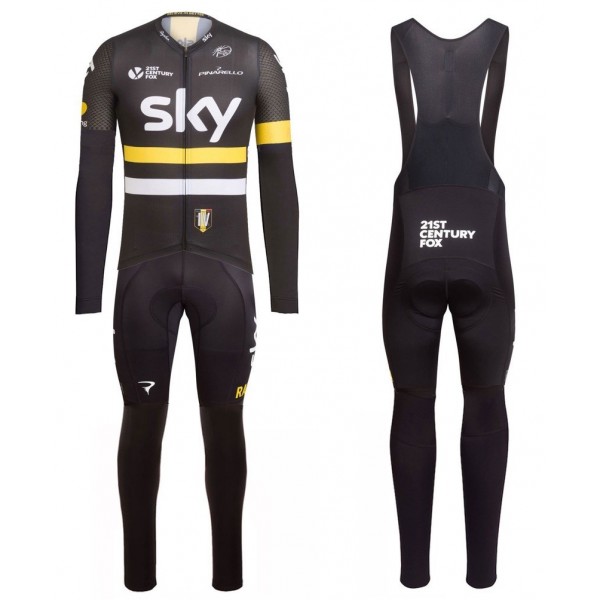 2016 Team Sky IV Schwarz-Gelb Fahrradbekleidung Satz Radtrikot Langarm+Lang Trägerhose Radtrikot De