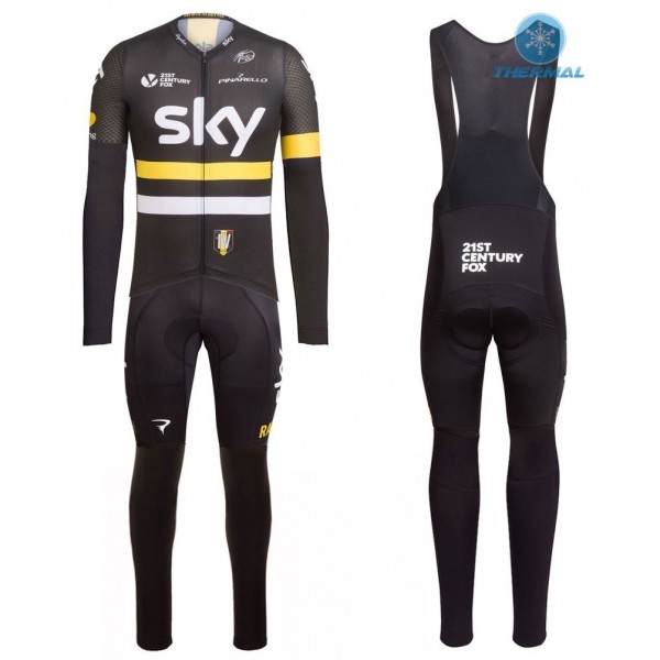 2016 Team Sky IV Schwarz-Gelb thermisch Fahrradbekleidung Satz Radtrikot Langarm+Lang Trägerhose Radtrikot De