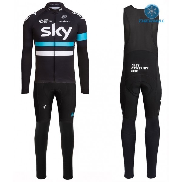 2016 Team Sky Pro Schwarz thermisch Fahrradbekleidung Satz Radtrikot Langarm+Lang Trägerhose Radtrikot De