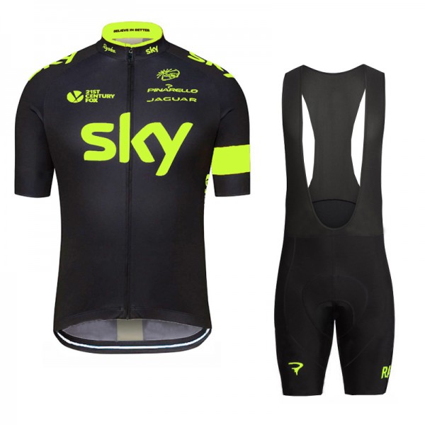 2016 SKY Fluo Yellow Fahrradbekleidung Satz Fahrradtrikot Kurzarm Trikot und Kurz Trägerhose 02 Radtrikot De