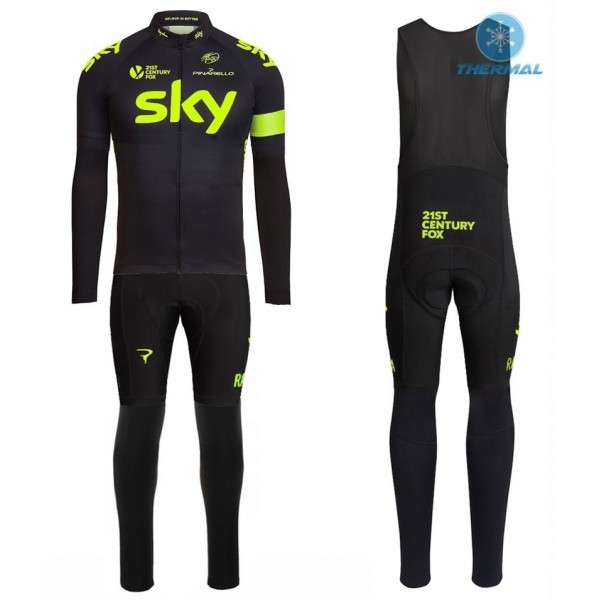 2016 Sky Team Fluo Ausgabe thermisch Fahrradbekleidung Satz Radtrikot Langarm+Lang Trägerhose Radtrikot De