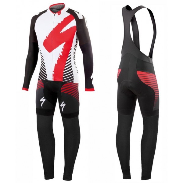 2016 Specialized Team LS Weiß-Rot Fahrradbekleidung Satz Radtrikot Langarm+Lang Trägerhose Radtrikot De