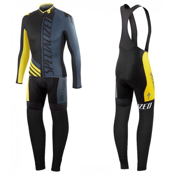 2016 Specialized Pro Team SZK Schwarz-Grau-Gelb Fahrradbekleidung Satz Radtrikot Langarm+Lang Trägerhose Radtrikot De