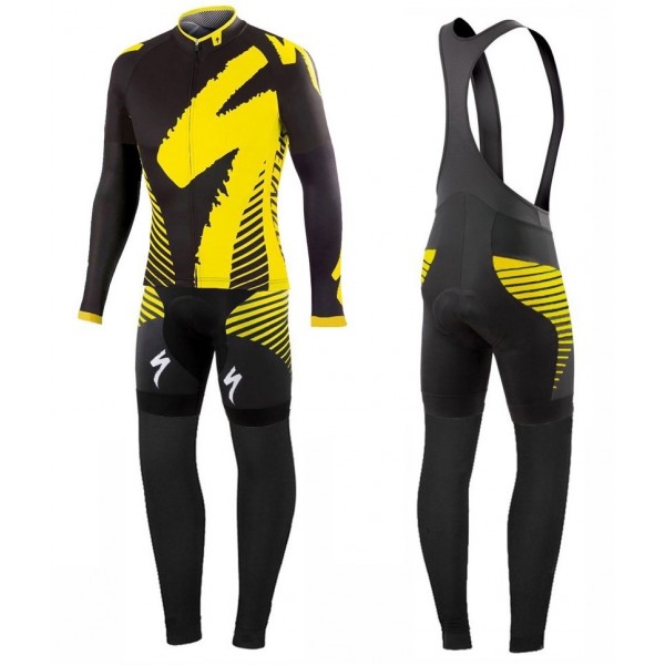 2016 Specialized Team LS Schwarz-Gelb Fahrradbekleidung Satz Radtrikot Langarm+Lang Trägerhose Radtrikot De