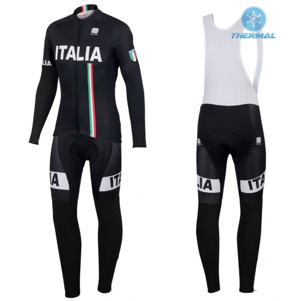 2016 Sportful Italy IT Schwarz thermisch Fahrradbekleidung Satz Radtrikot Langarm+Lang Trägerhose Radtrikot De