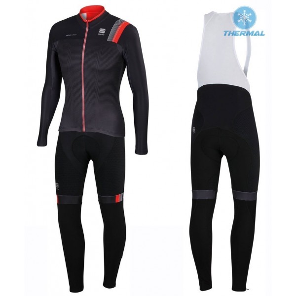 2016 Sportful JSW Schwarz thermisch Fahrradbekleidung Satz Radtrikot Langarm+Lang Trägerhose Radtrikot De