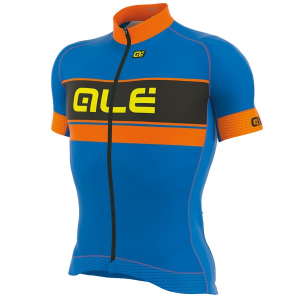 2017 Ale Graphics PRR Bermuda Radtrikot Kurzarm Blau Orange Fluo Radtrikot De
