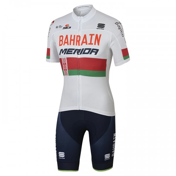 BAHRAIN-MERIDA Weiß Russian Fahrradbekleidung Satz Radtrikot Kurzarm+Kurz Radhose 2017 Radtrikot De